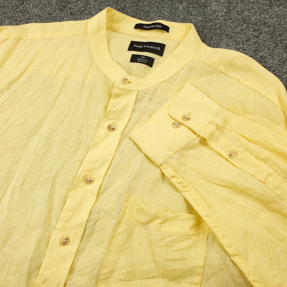 Paul Fredrick 100% Linen Shirt 2XL Classic Fit Lightweight Beach Band Collar